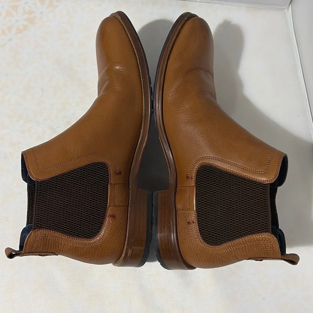 Mr. JOG Mens Tan Leather Chelsea Boots AT2175-2 Brown Textured Heel Size 9